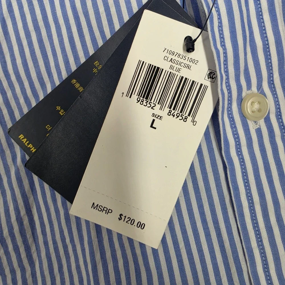Polo Ralph Lauren Untucked Fit Short Sleeve Blue Button Shirt Men's Large